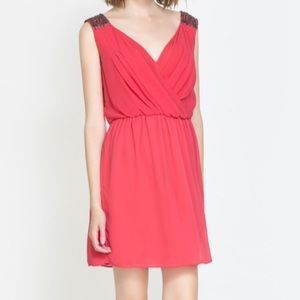 Zara Trafaluc studded shoulder chiffon dress med
